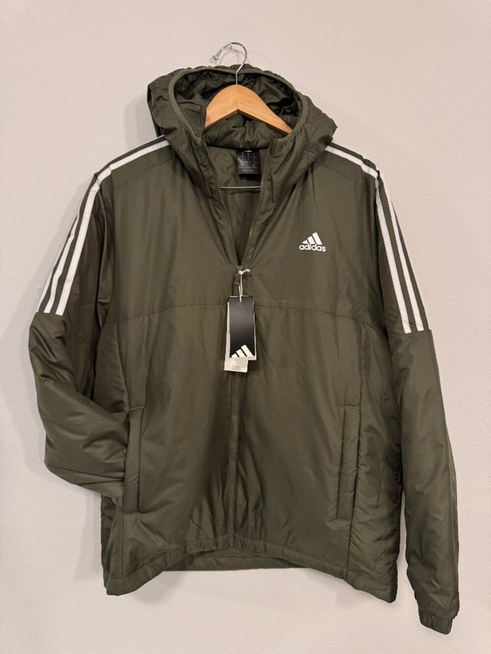 Adidas Essentials Insulated Hooded Jacket Olive Strata Mens L